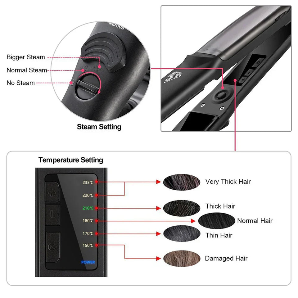 PROFESSIONAL STEAM HAIR STRAIGHTENER